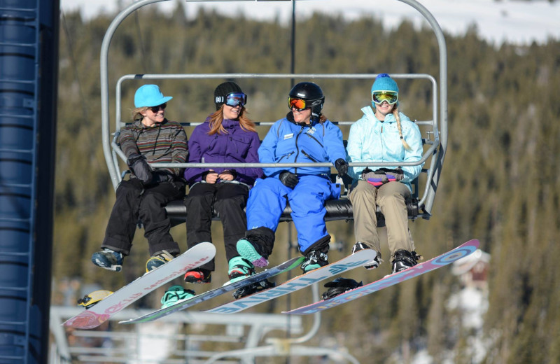 Riding the ski lift at Sugar Bowl Resort.