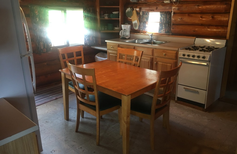 Cabin kitchen at Cabin O'Pines Resort & Campground.