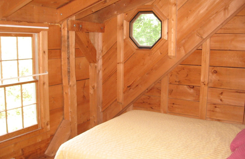 Cabin bedroom at The Cabins on Harvey's Lake.