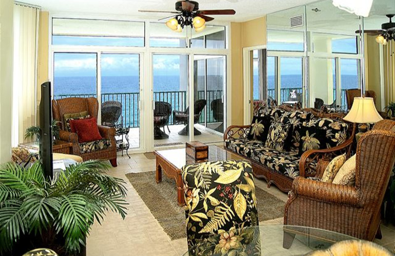 Rental living room at Best Beach Getaways.