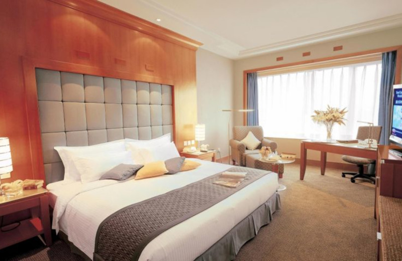 Guest room at Crowne Plaza Shanghai.