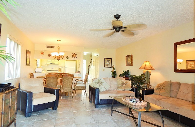 Rental living room at Family Sun Vacation Rentals.