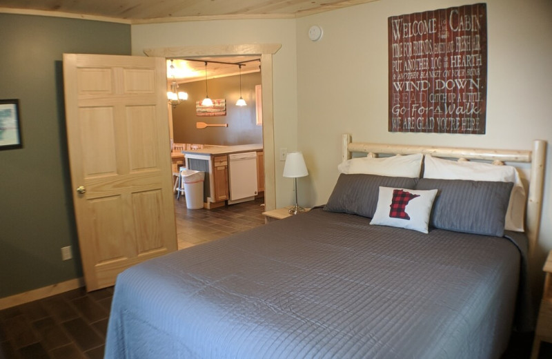 Cabin bedroom at Campfire Bay Resort.