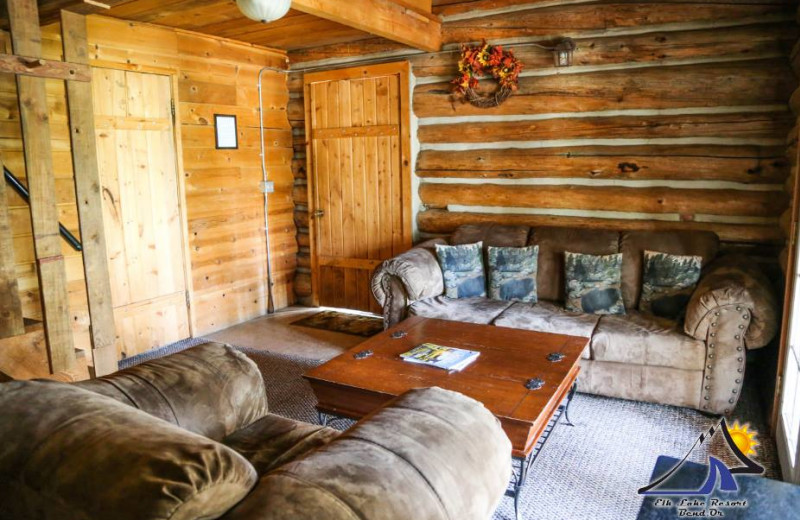 Cabin living room at Elk Lake Resort.