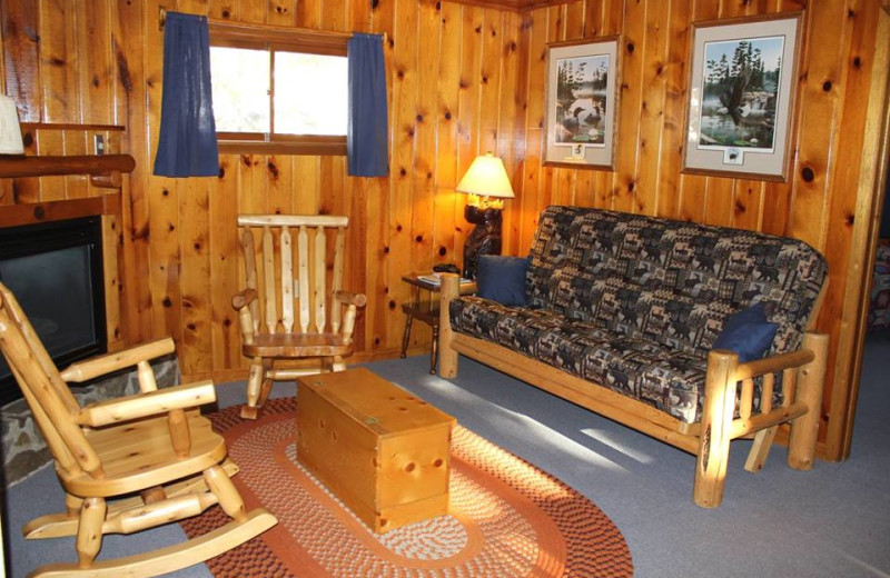 Cabin living room at Golden Eagle Lodge.