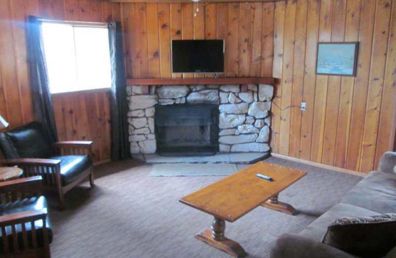 Cabin living room at Lazy Oaks Resort.