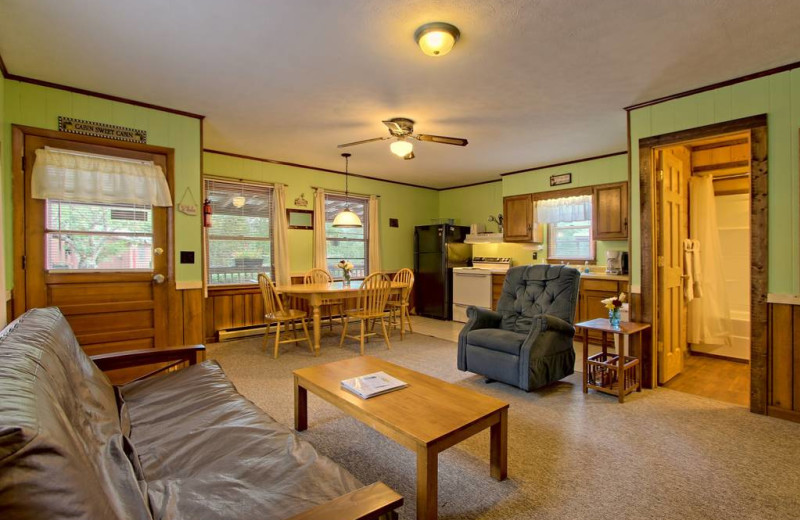 Cabin living room at Sunset Farm Cabins.