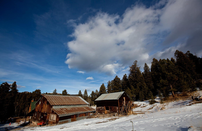 Historic buildings at Meadow Creek Lodge and Event Center.