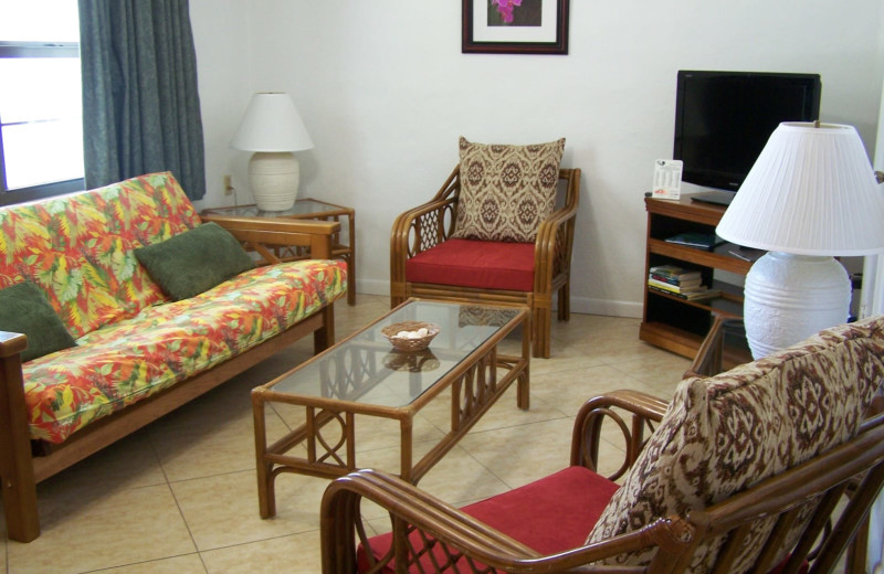 Guest living room at Rock Reef Resort.