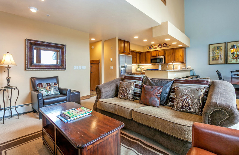 Guest living room and kitchen at Antlers at Vail.