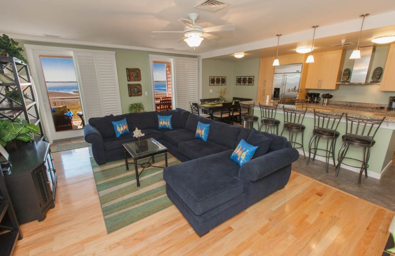 Rental living room at Sanctuary Vacation Rentals at Sandbridge.