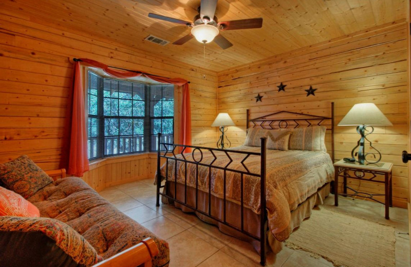 Cabin bedroom at Thunderbird Resort.