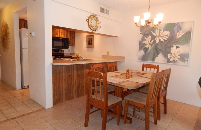 Rental kitchen at Family Sun Vacation Rentals.