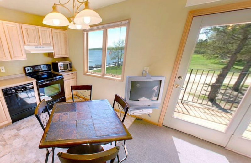 Cabin kitchen at Hiawatha Beach Resort.
