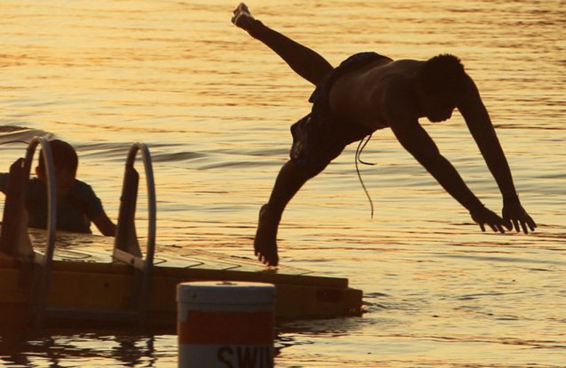 Diving in the lake at Wild Eagle Lodge.