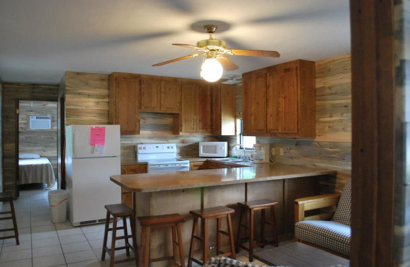 Cabin kitchen at Criders Frio River Resort.