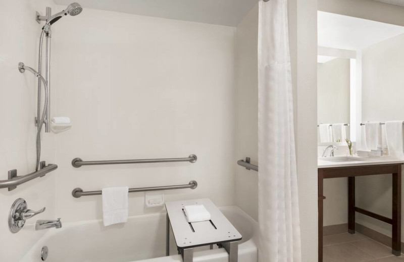 Guest bathroom at Homewood Suites by Hilton Ft. Myers.