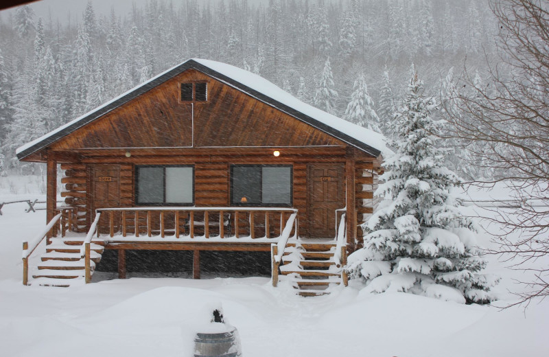 Cabin in winter at Kendall Valley Lodge.