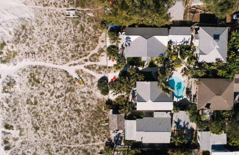 Aerial view of Sarah's Seaside Cottages.