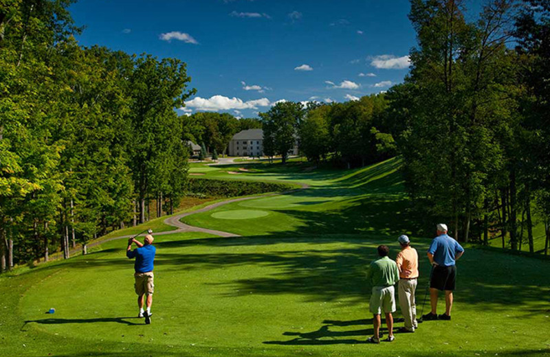 Playing golf at Tullymore Golf Resort.