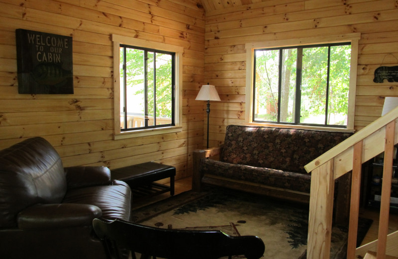 Cabin living room at Niemeyer's Rugged River Resort.