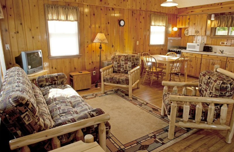 Cabin living room at East Silent Lake Resort.