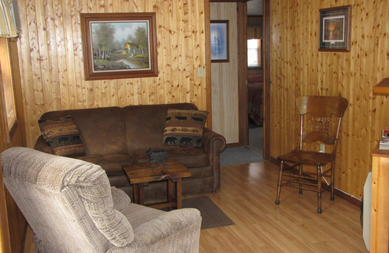 Cabin living room at Mill Lake Resort.