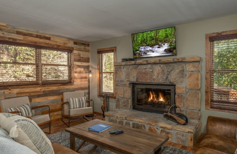 Cabin living room at American Patriot Getaways, LLC.