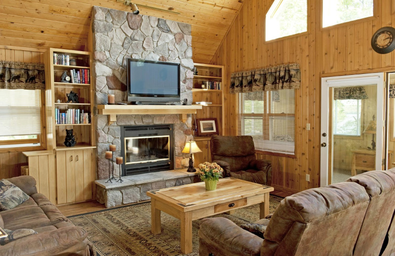 Cabin living room at East Silent Lake Resort.