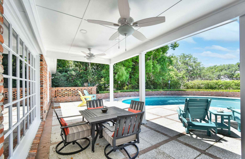 Outdoor pool and patio at Real Escapes Properties - 154 Gould Street.