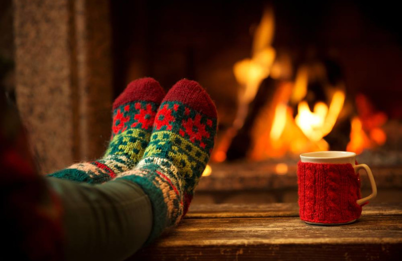 Relaxing by the fire at Alpine Mountain Chalet.