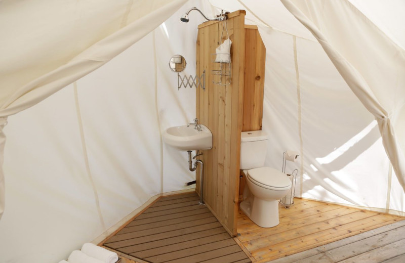Guest bathroom at Under Canvas Great Smoky Mountains.