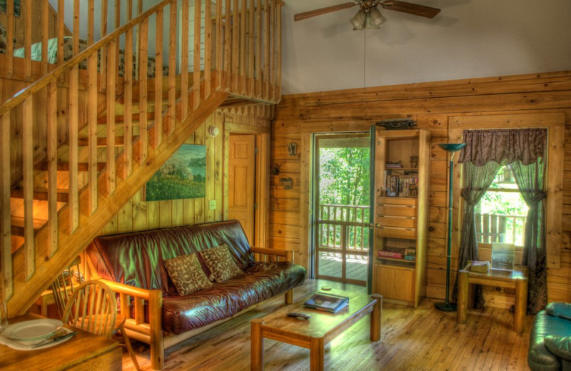 Cabin living room at Hidden Creek Cabins.