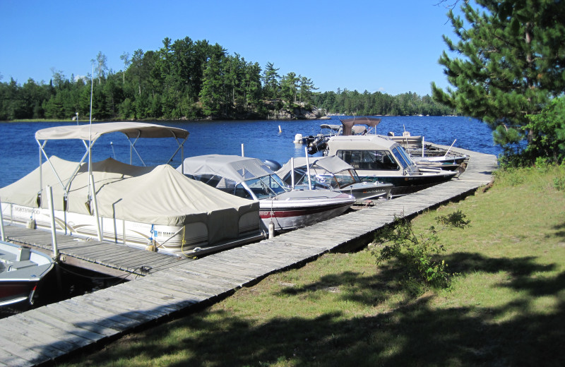 Boats by the dock at Nelson's Resort.