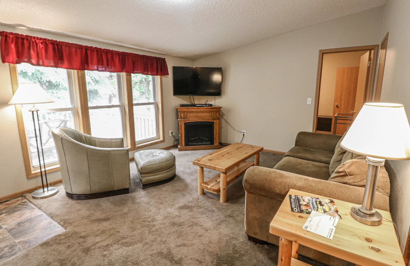 Cabin living room at Sand Lake Resort.