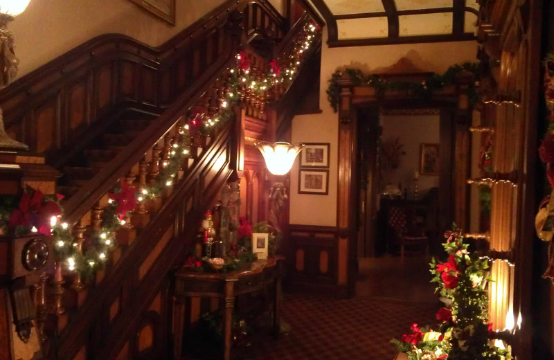 Stairs at Batcheller Mansion Inn Bed and Breakfast.