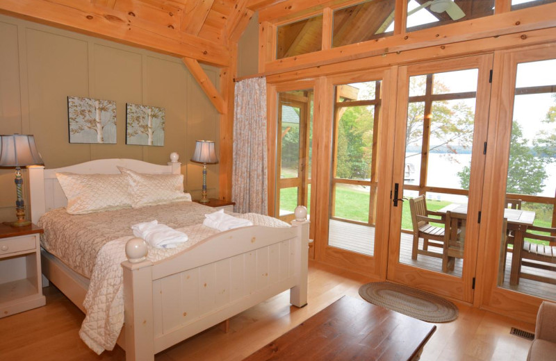 Cottage bedroom at Port Cunnington Lodge & Resort.