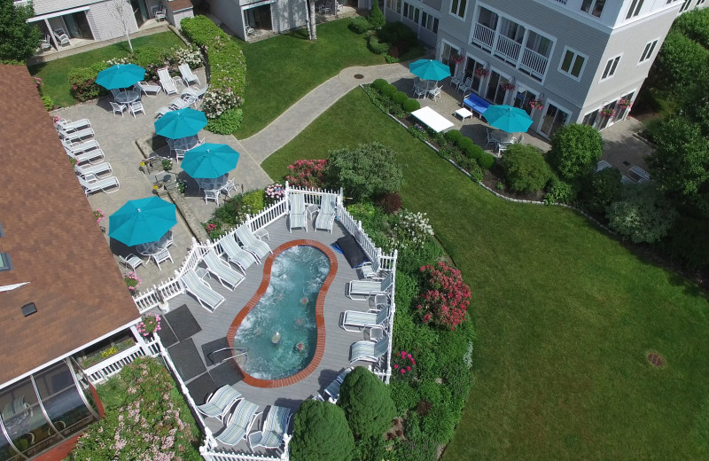 Aerial view of pool at The Meadowmere Resort.