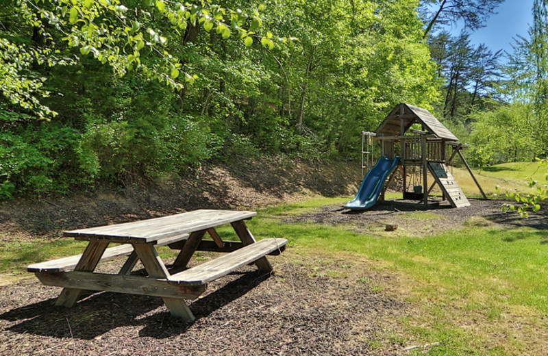 Picnic table and playground at Little Valley Mountain Resort