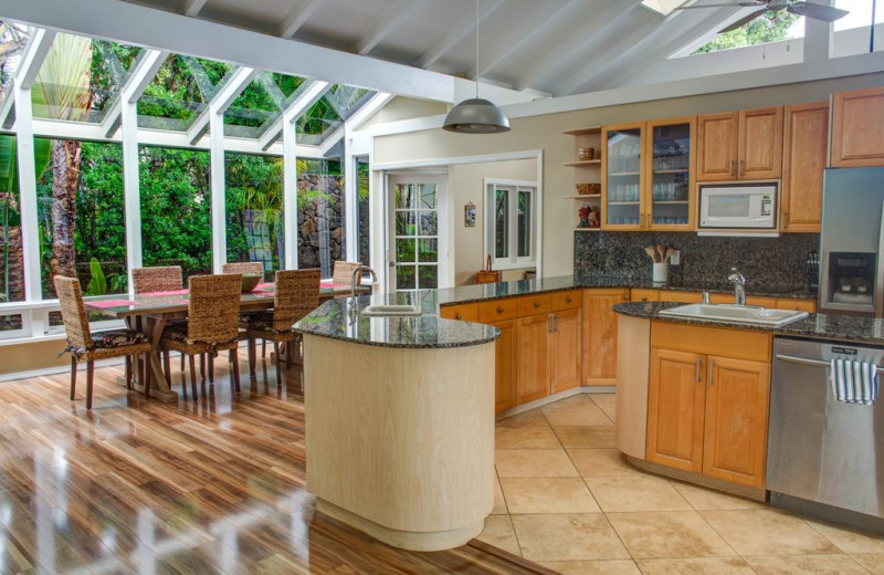 Rental kitchen at Hawaiian Vacation Rentals.