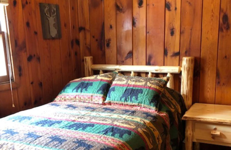 Cabin bedroom at Little Whitefish Resort.
