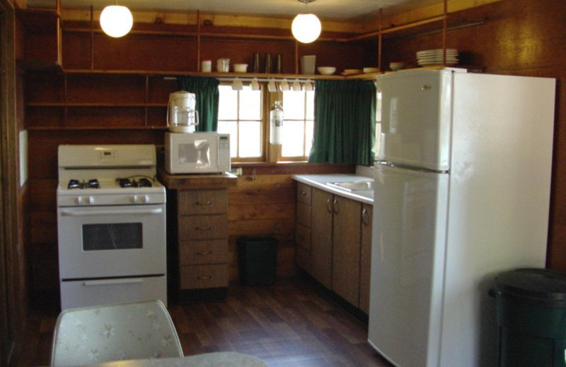 Cabin kitchen at Pipestone Point Resort.