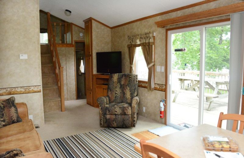 Cabin living room at Riverside Resort.