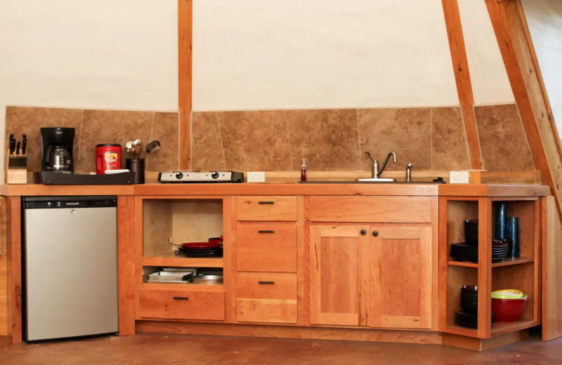 Teepee kitchenette at Geronimo Creek Retreat.