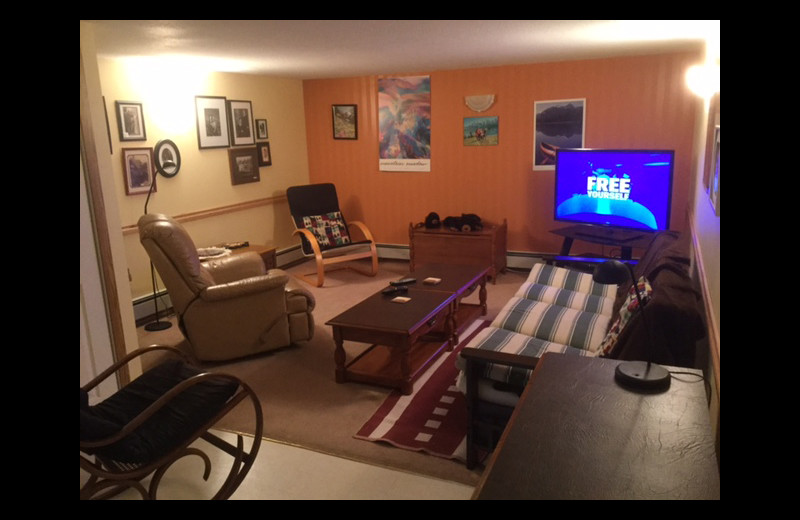Cabin living room at Bear Cub Lodging.