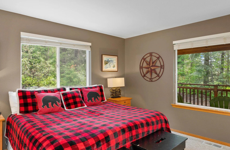 Cabin bedroom at Mountain Springs Lodge.