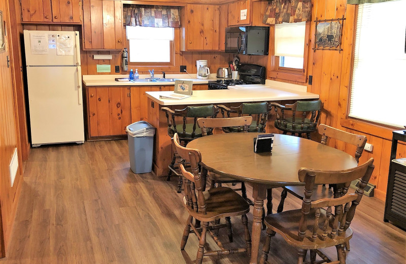 Cabin kitchen at Old Stoney's Northwood Resort.