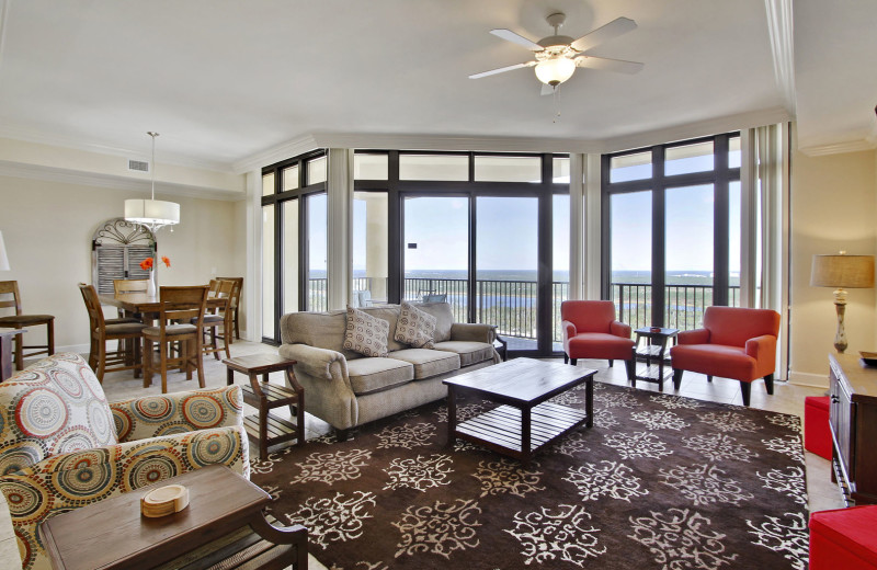 Rental living room at Gulf Coast Beach Getaways.