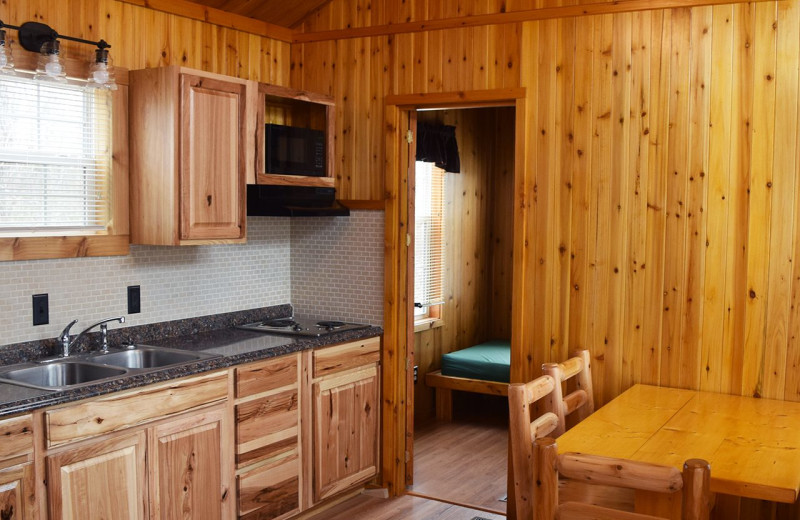 Cabin kitchen at Yogi Bear's Jellystone Park Hagerstown.