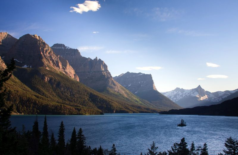 Mountains and lake at Glacier National Park near North Forty Resort.